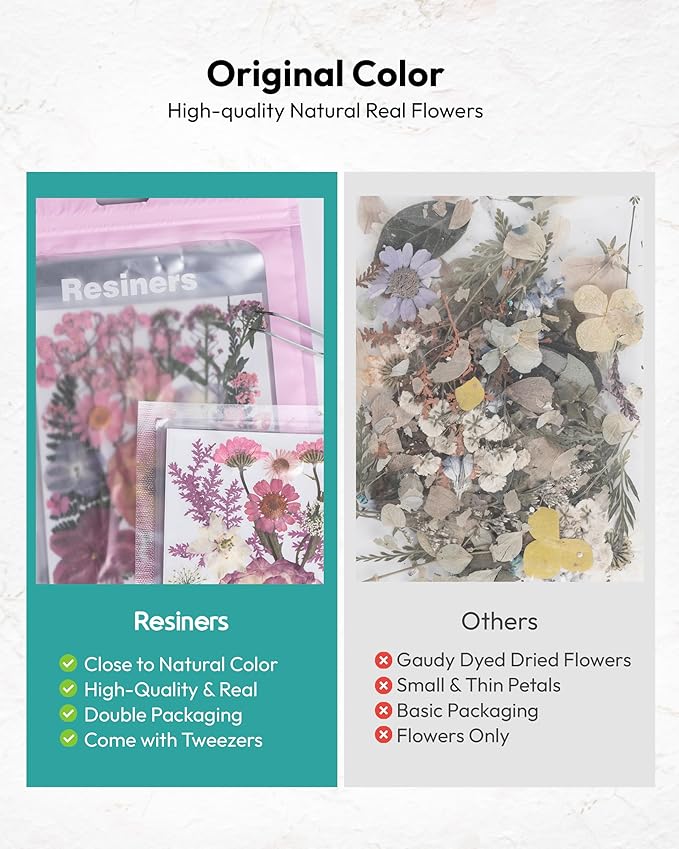 Dried Flowers, Resiners 100Pcs Pressed Flowers for Craft Baby Pink Real Natural Dried Flowers Dry Leaves Kit for DIY Making Crafts Resin Soap Candle Scrapbook Supplies Card Making Jewelry