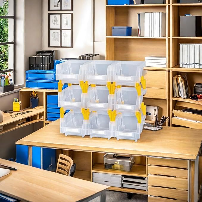 Plastic Garage Stacking Hanging Storage Bins,5-1/3"X4-1/5 X3,Clear,9 pack