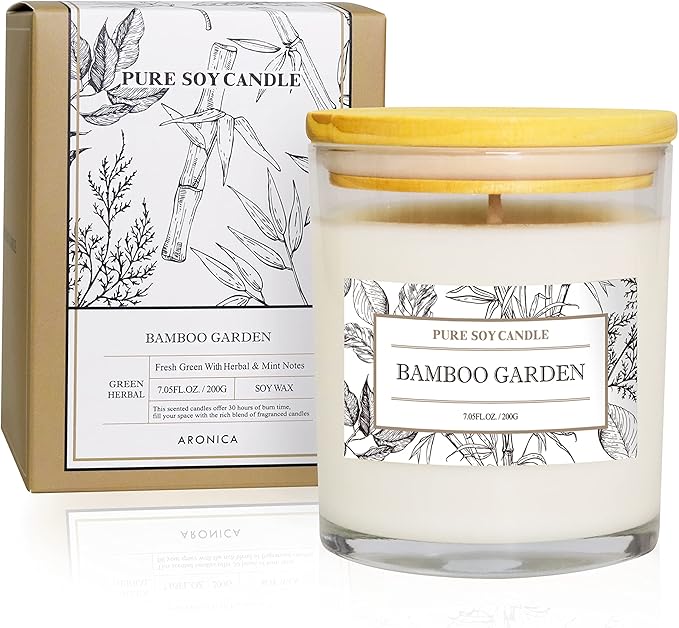 Aronica High End Hostess Gifts for Woman, Bamboo Jasmine Candle, Soy Candles for Home Scented, Non Toxic New Home Candle, Natural Summer Candles