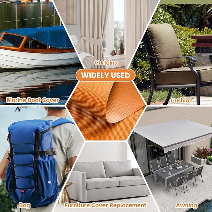 Waterproof Marine Canvas Fabric by The Yard 58" W 600D PVC Backing Water-Resistant Polyester Fabric Upholstery Material for Outdoor Indoor Marine Awning Tent Boat Furniture Cover DIY, 3 Yards Orange