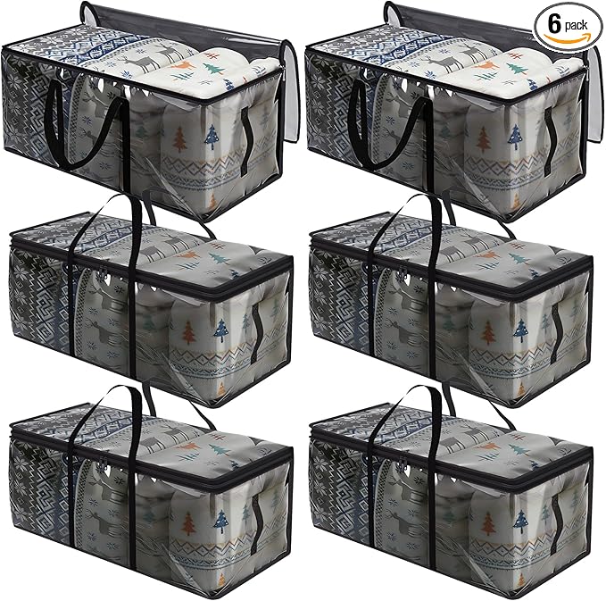 YGEOMER 6 Pack Large Moving Bags with Strong Zipper & Comfortable Handles Heavy Duty PVC Clothes Storage Bags Water-Resistant Storage Moving Boxes for College Supplies(Black, PVC)