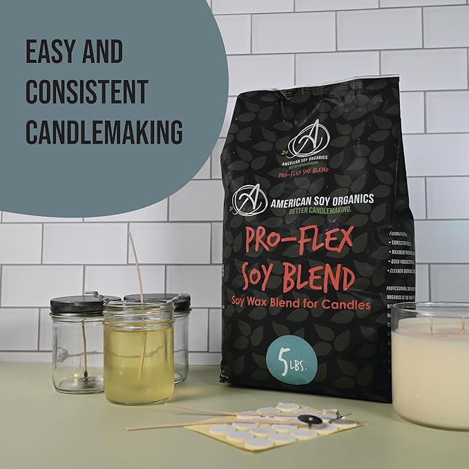 American Soy Organics Pro-Flex Soy Blend - Soy Wax Beads for Candle Making - Candle Making Supplies - Beeswax-Free Candle Wax Blend for Container Candles, Tealights and Wax Melts, 5 lbs