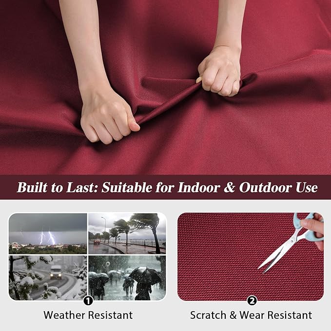 ANMINY 100% Waterproof Outdoor Fabric 15 Yards, 58" W 600D Marine Canvas Fabric with PVC Backing, Ripstop Upholstery Material by The Yard for Furniture Boat Covers Tent Awning, Wine Red