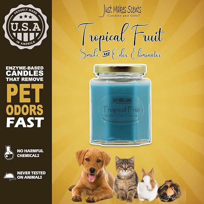 3 Pack - Tropical Fruit Scented Smoke and Odor Neutralizing Candle - Hand Poured in The USA by Just Makes Scents