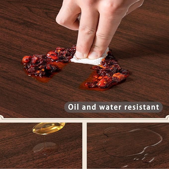 Wood Grain Round Table Protector 48/52/42/54/36 inch, Waterproof PU Leather Table Mat, Heat Resistant Circular Dining Table Pad for Kitchen, Coffee Table, Office Desk,(Khaki,31in)