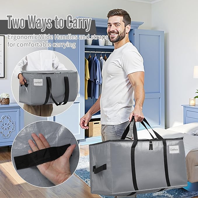 BAGAIL Heavy Duty Moving Bags with Strong Handle, Extra Large Moving Boxes, Storage Tote for Clothes, College Moving Supplies(Grey, 10 Pack)