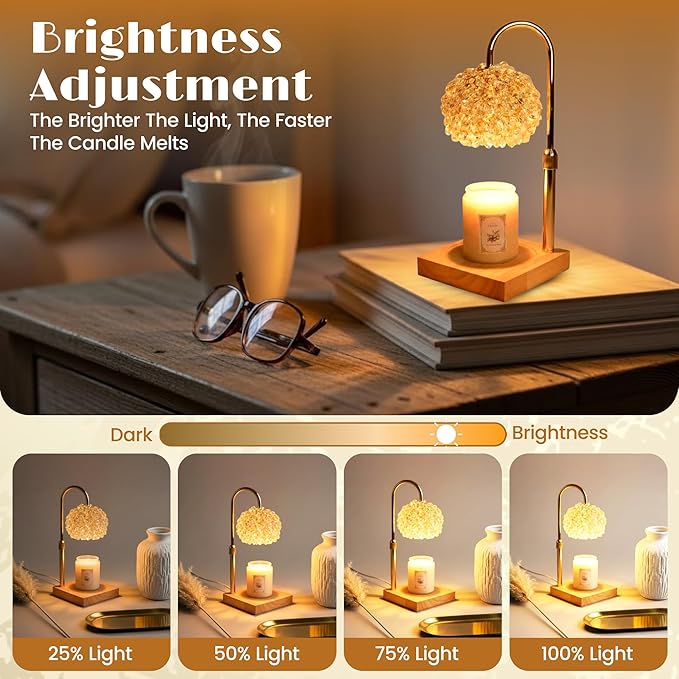 Glass Candle Warmer Lamp with Timer - Adjustable Height Candle Lamp Warmer with Crystal Shade, Timer (8H/4H/2H) - Wax Melter with Jar Candle - Ideal Gift, fits Various Size Candles