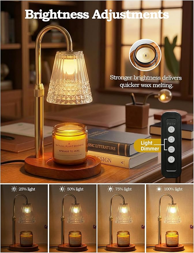 Candle Warmer Lamp with Timer Dimmable, Height Ajustable Candle Lamp Warmer for Jar Candles, Gold Electric Lamp Candle Warmer with 2 Bulbs, Gifts for Christmas, Birthday, Women and Mom