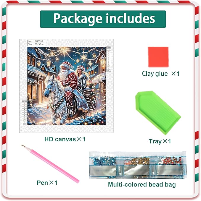 5D Special Shape Christmas Diamond Painting Kits for Adults, Santa Claus and Companion Riding Through Dreamy Fairytale Town, Crystal Rhinestones Diamond Art Canvas for Home Wall Decor Gift, 12×12 Inch