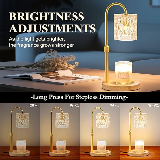 Dreamholder Electric Candle Warmer Lamp with Timer & Dimmer, Adjustable Height Wax Melt Warmer for Jar Candles, Wood Base Candle Melter, Floral Home Decor Gifts for Women, Mom, Natural Wood