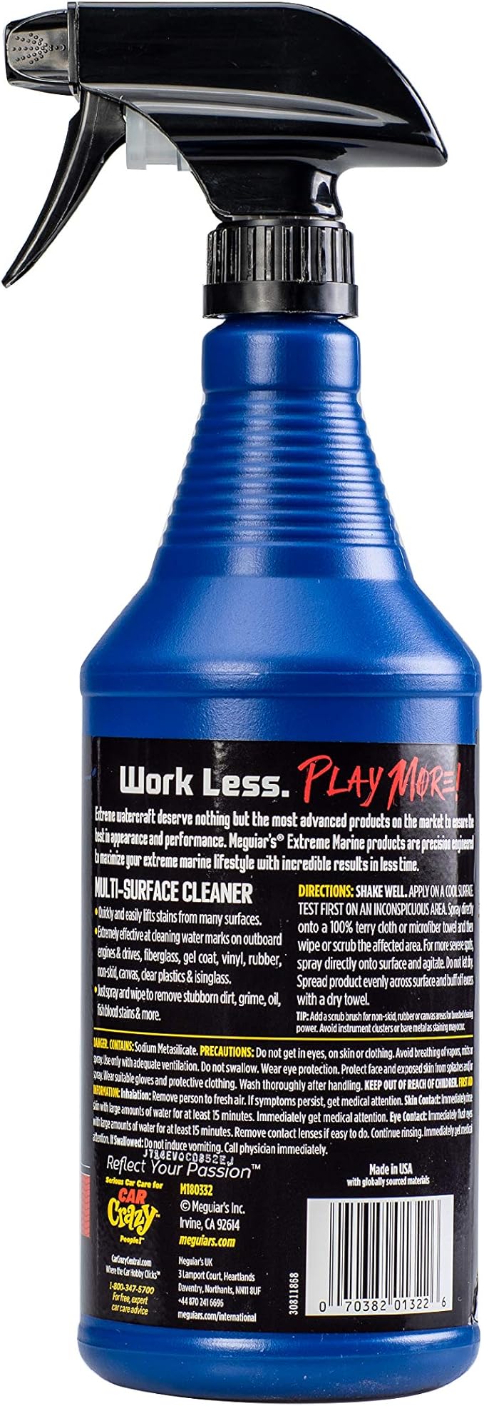 Meguiar's Extreme Marine Multi-Surface Cleaner M180332 - Pro Multi-Surface Cleaner for RV and Marine Detailing, Removes Dirt Grime & Stains from Vinyl, Gel Coat, Non Skid, Carpet and More, 32 Oz Spray