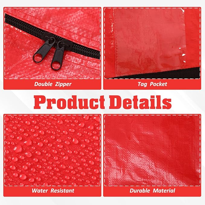Windyun 4 Pack 177 Gallon Extra Large Moving Bags XXL Heavy Duty Storage Bag with Strong Zipper Handle Jumbo Big Tote Box Foldable for College Dorm Travel Clothes Duffle Blanket Pillow(Red)