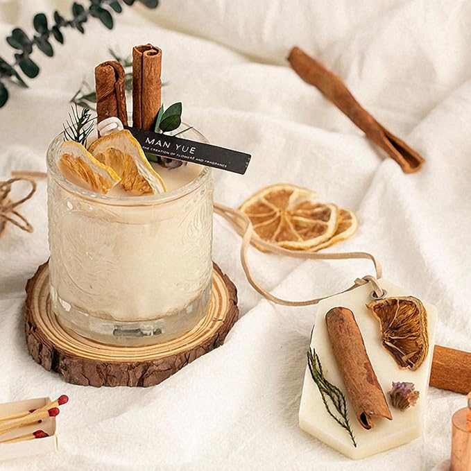 SimpleVibesXinPuwei DIY Lemon Cinnamon Pillar Wax Material Kit - Festive Handmade Activity Scented Wax Crafting Set (A)