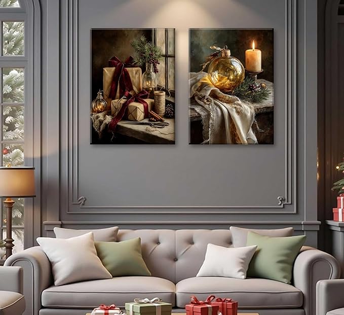 Paint by Number Kit for Adults & Kids, 2 Pack Christmas Still Life Scenes 16x20 Inch Framed, DIY Acrylic Painting Kit with Brushes & Paints, Festive Home Art Decor