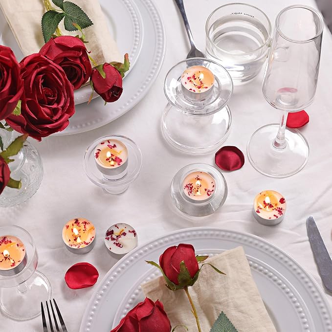 LAMORGIFT 48 Pcs Rose Scented Tealight Candles, 6H Long Burning - Palm Wax Based, Non-Toxic/Smokeless, Bulk for Spa, Bath, Wedding