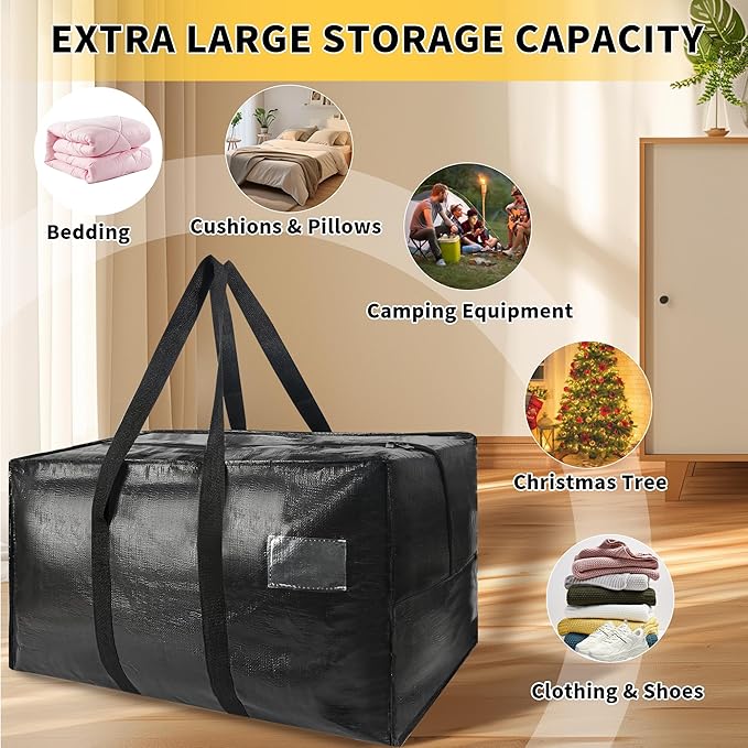 Heavy Duty Extra Large Moving Bags,69 Gallon Jumbo Packing Bags,Huge Moving Storage Bags with Strong Zippers & Carrying Handles,Reusable Big Moving Storage Bags for College Dorm Travel 2Pack