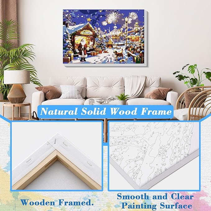 Skyboda Christmas Paint by Numbers Kit for Adults Beginners with Frame, Christmas Eve Landscape Adult Paint by Number Kits on Canvas, Easy DIY Oil Painting Kits for Home Decor, 8x12in