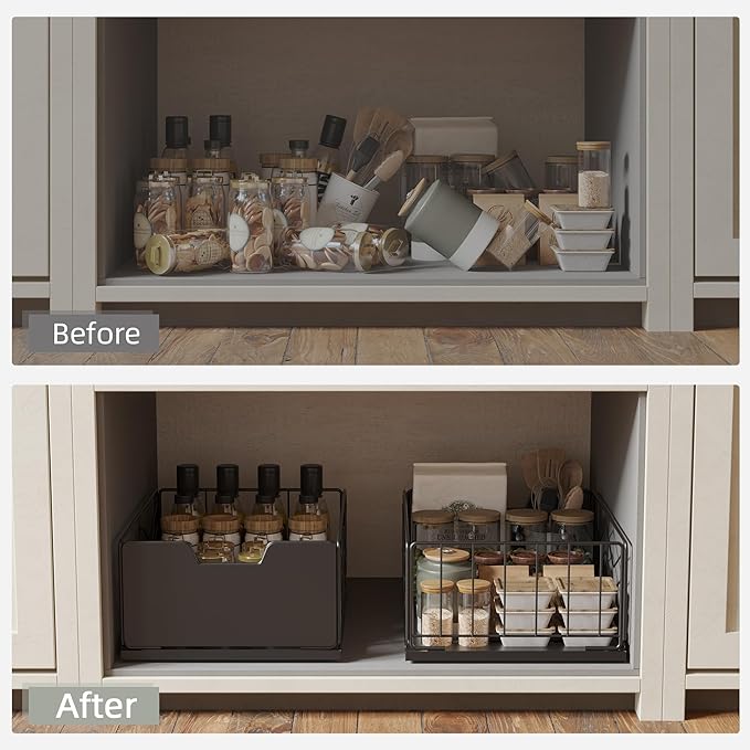 NETEL Pull Out Cabinet Organizer, 2 Pack No Drill Slide Out Drawers for Kitchen Cabinets, Metal Pantry Pull Out Shelves, Kitchen Cabinet Organizer, Pull Out Home Organizers, 11.8" W X 15.7" D X 6.9" H