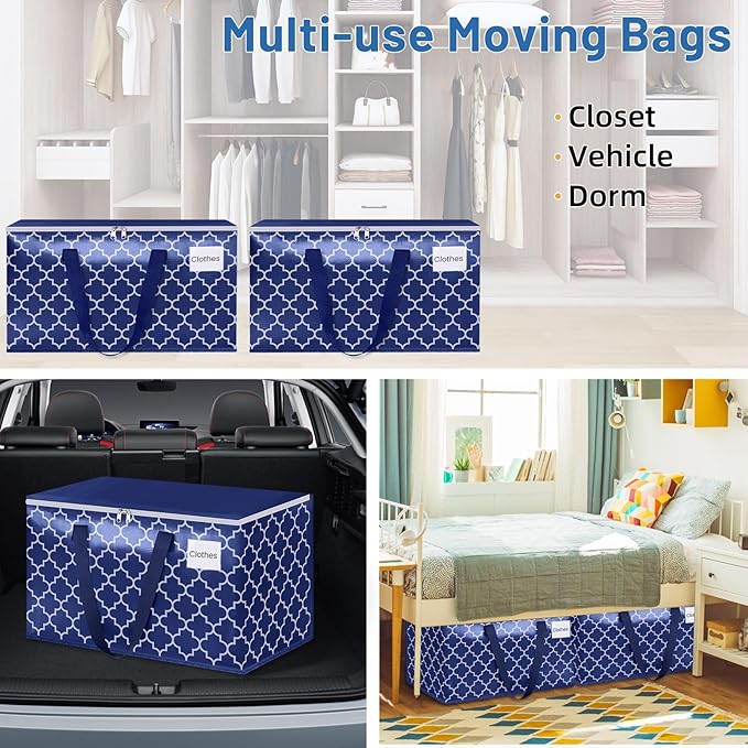 Fabspace Moving Bags, Extra Large Moving Supplies, Heavy Duty Storage Bags, Packing Bags with Reinforced Zippers & Handles, Collapsible Packing Boxes, Storage Totes for Moving, Packing, 100L, 6 Packs