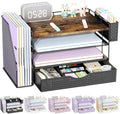 gianotter Wood Desk Organizers and Accessories with File Holder, 4-Tier Desk Accessories & Workspace Organizers with Drawer and Pen Holder, Desk Reference Organizer (Wood)
