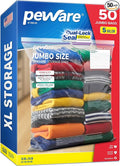 Large Storage Bags, 18"x24" Jumbo Plastic Bag, BPA Free, 5 Gallon XL Zipper Lock Baggies for Clothes Pillow Travel Moving - 50 Jumbo Bags