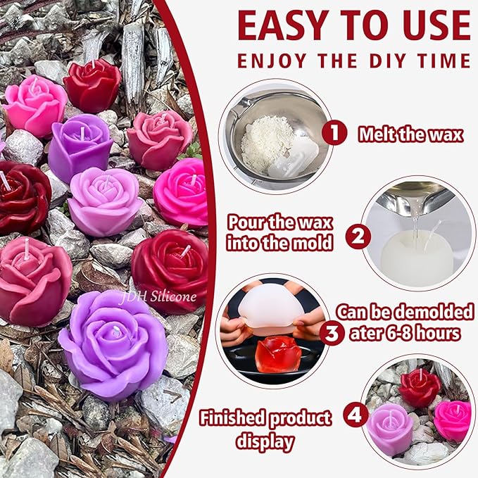 3 PCS Rose Silicone Molds Soap 3D Flower Mold Candle Mold Clay Resin Molds for DIY Handmade Soaps, Candle Gifts, Resin Crafts, Ice Cubes, Chocolate and Home Decorations