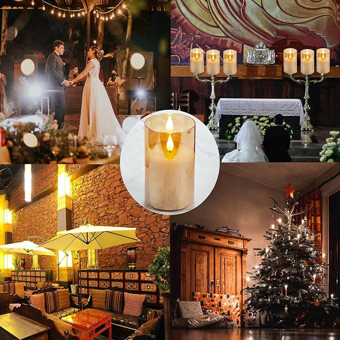 Rechargeable Battery Operated Flickering Flameless Candles with Remote and Timer, led Candle with 3D Wick Last 1000+ Hours Real Wax Electric Candles Pillar Candle for Home, Gold Glass 3" x 5"
