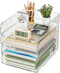 HIYOHIYO Office Acrylic Clear A4 Paper Organizer for Desk, Stackable Office Desk Paper Organizer, Large Capacity Desktop Papers Tray Holder, Organizer for A4 File Folder, 4 Tier Vertical Style