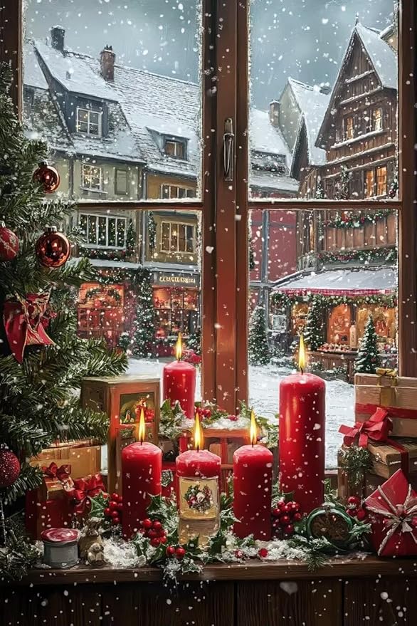 TMOLZ Winter Wonderland Diamond Art Kit, DIY Candlelight Landscape Painting, Dreamy Wall Mural for Home/Office - 16x24 Inch