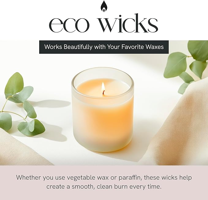 6" Eco Candle Making Wicks, Self-Trimming Design, Coreless Cotton Wicks for Candle Making, Ideal for DIY, Ideal for Low Melt-Point Waxes, Size ECO-10, Pack of 100