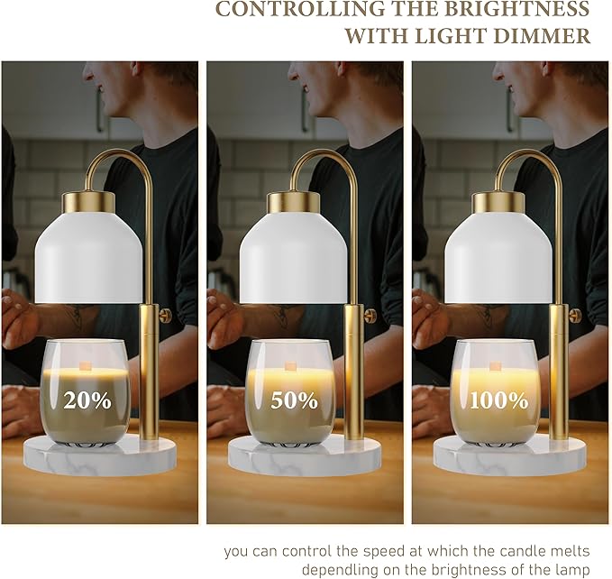 AIKUT Candle Warmer Lamp, with 2 Bulbs,Timer & Dimmer,Compatible with Large Yankee Candle Jars,3 Wick Candles,Height Adjustable Electric Top Melter,110-120v, (White Marble)