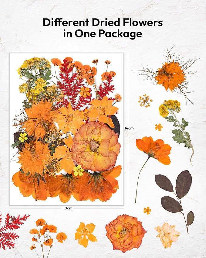 Dried Flowers, Resiners 100Pcs Pressed Flowers for Craft Real Natural Dried Flowers Dry Leaves Kit for DIY Making Crafts Resin Soap Candle Scrapbook Supplies Card Making Jewelry