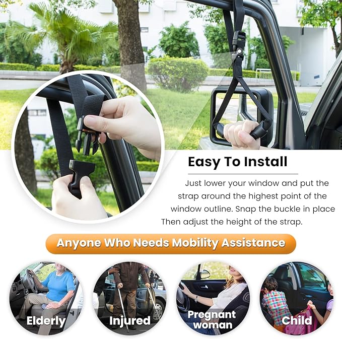 E-cowlboy Auto Cane Grab Aid - Standing Aid, Safety Handle, Mobility Assist Device - Portable, Adjustable, Nylon Grip (Black)