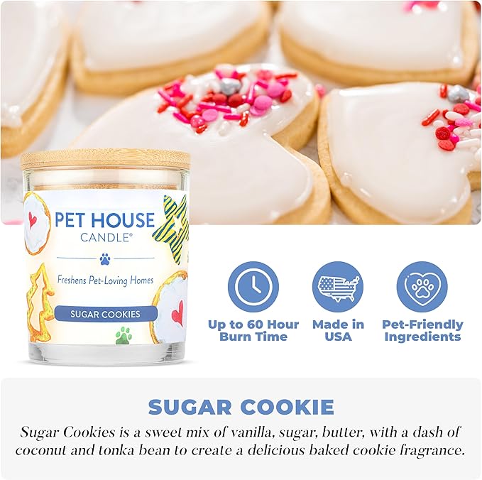 Pet House Candles Plant Based Cookie Scented Candle Clean Burning, Long Lasting for Home, Sugar Cookies