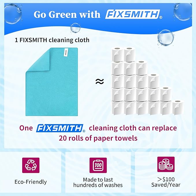 FIXSMITH Microfiber Cleaning Cloth - Pack of 24, Multi-Functional Towels, Size: 12 x 16 in, Highly Absorbent Rags, Lint-Free, Streak-Free for Car, Kitchen, Home, Office