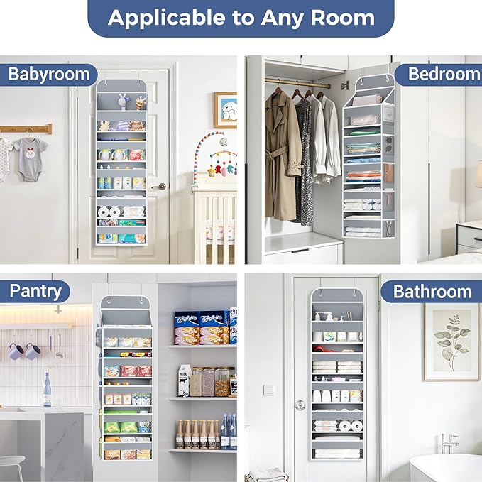 COOLBEBE 2 PC Over the Door Organizer, 5-Tier Organizer Hanging with Clear Window, Large Capacity Behind the Door Storage Organizer for Baby Nursery Bedroom Closet and Baby Essentials (Grey)