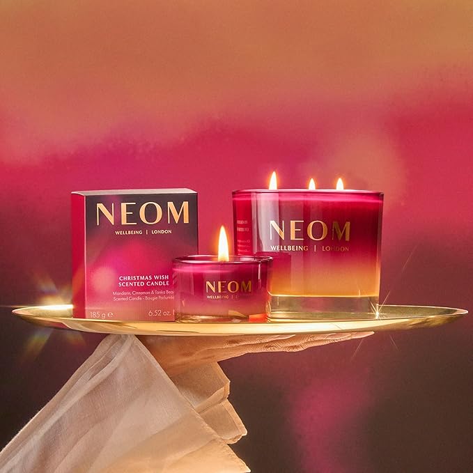 NEOM Christmas Wish Candle Travel Size | Mandarin, Cinnamon & Tonka Bean I Made with 100% Naturally derived Wax I Designed to Help You Relax and Unwind I Expertly Blended I Hand Finished