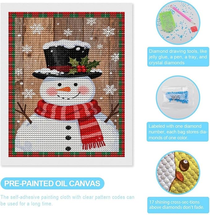 AIVKIEJK Diamond Painting Kits for Adults - Festive Snowman Red Scarf Painting DIY 5D Full Drill Diamond Dots Paintings with Diamonds Gem Art and Crafts Home Decor 16"x20"