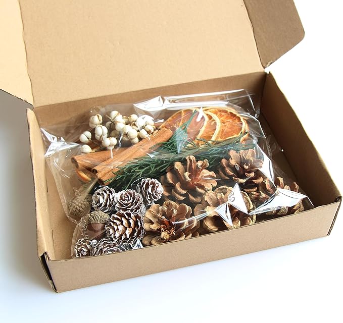 DIY Natural Dried Flower Kit - Bulk Dried Plants, Pine Cones, Scented Lemon Slices, Cinnamon Sticks Wood Roses & Mini Pinecones for Home Décor, Christmas Decoration (Orange - B)