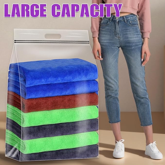 FURWEY 25 Gallon Extra Large Storage Bags 35”x 24”Resealable Clear Bags with Handle 4 Mil Thick Heavy Duty Big Bag for Clothes Pillow Travel Moving,Bedding,Shoes and Toys Storage, Pack of 12