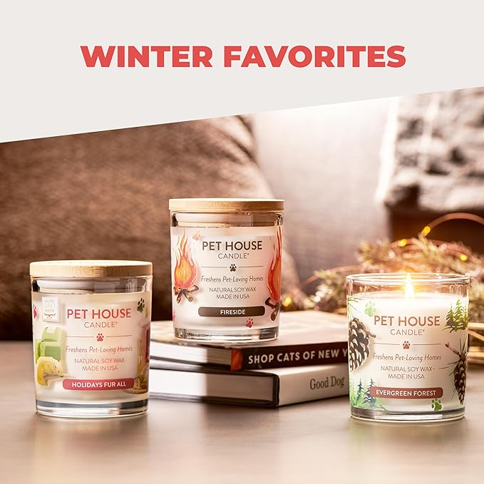 One Fur All Pet House Candle 2 Pack - Plant-Based/Soy- Clean Burning Scented, Long Lasting Pet Odor Candle for Home - Hollyberry