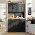 Vongrasig Farmhouse Pantry Cabinet with Charging Station, Tall Kitchen Pantry with Microwave Stand, Storage Drawers & Shelves, Large Kitchen Hutch for Living Room, Dining Room, Black