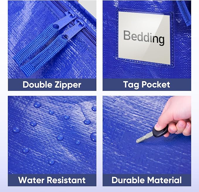TICONN 2 Pack Extra Large Moving Bags with Zippers & Carrying Handles, Heavy-Duty Storage Tote Moving Boxes for Space Saving (2 PK, 30 Gallon)