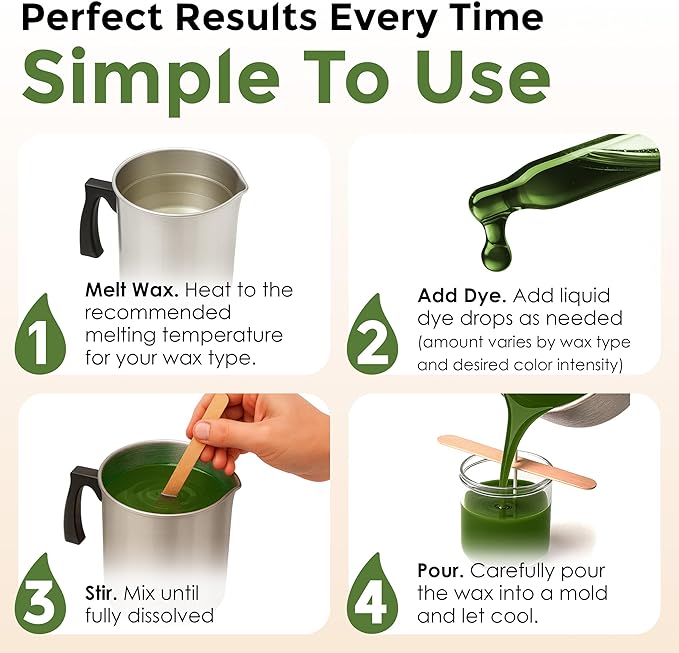 Green Liquid Candle Dye (1 oz) - Made in the USA - Safe and Easy to Use - Pure and Simple Ingredients - Candle Making Supplies for Soy, Paraffin, Palm or Gel Wax - 10 Vibrant Colors to Choose from