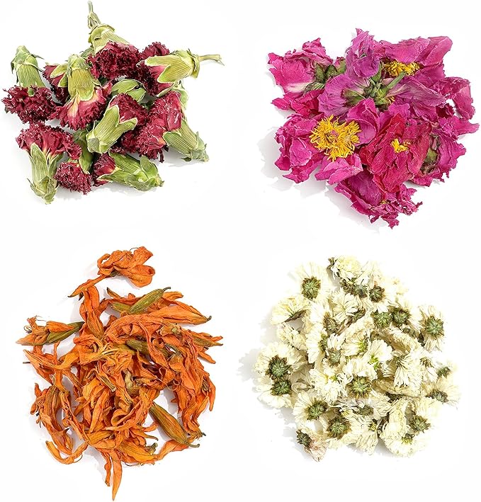 Natural Dried Fruit and Flower Kit for DIY Crafts - 25 Bags, Ideal for Soap Making, Candle Making, Resin Jewelry, Bath Bombs, and Nail Art - Includes Rose Petals, Rosebuds, Lilium, Jasmine, and More