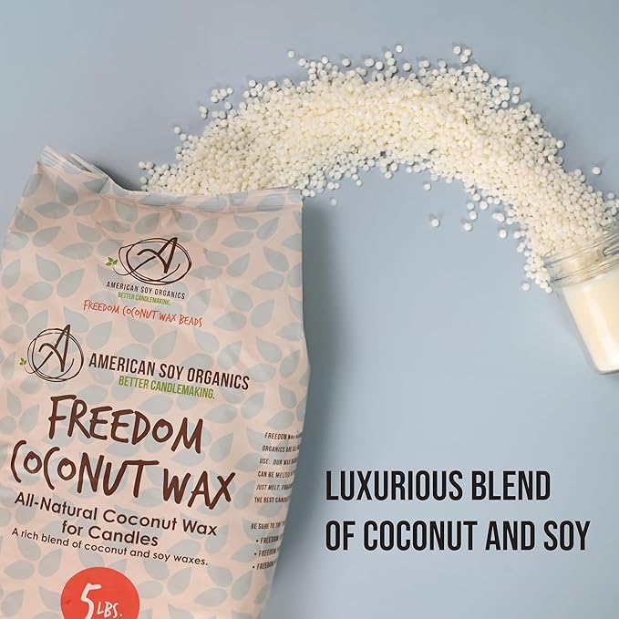 American Soy Organics Freedom Coconut Soy Wax Beads for Candle Making - Natural Candle Making Supplies - Paraffin-Free,Beeswax-Free Coconut Candle Wax for Container Candles,Tealights, Wax Melts 5 lbs
