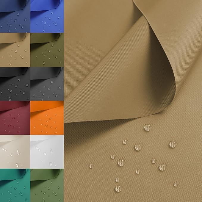 Nylon Fabric, 58"W 420D Waterproof Fabric 15 Yard Ripstop Nylon Material Outdoor Upholstery Twill Sewing Material for Patio Chair, Lining, Cushion, Purse, Tote Bag, Tent, Tarp Cover, DIY Project Khaki