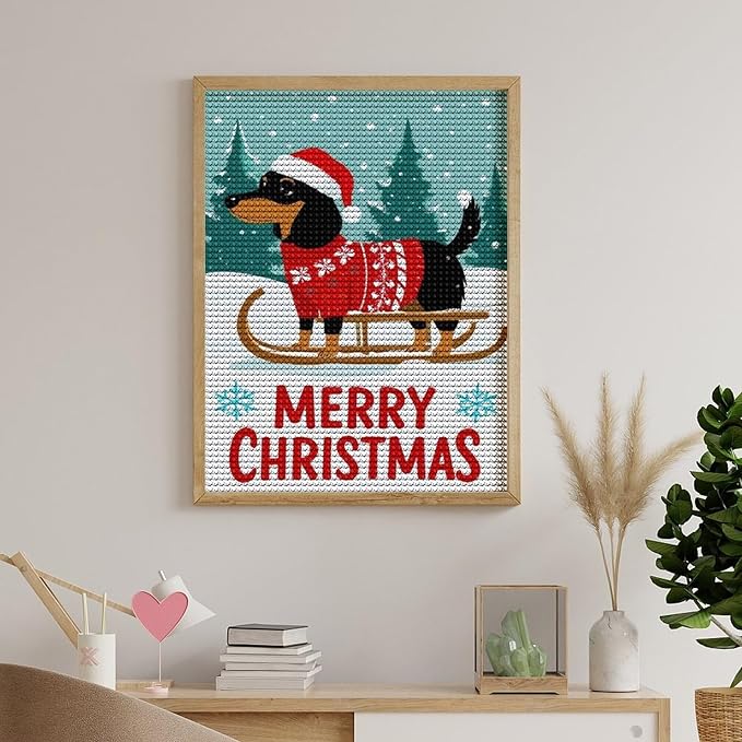 AIVKIEJK Diamond Painting Kits for Adults - Merry Christmas Dachshund Painting DIY 5D Full Drill Diamond Dots Paintings with Diamonds Gem Art and Crafts Home Decor 12"x16"