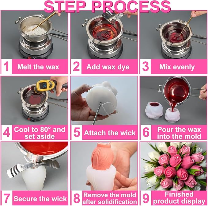 3 PCS Tulip Flower Silicone Molds 3D Floral Resin Candle Soap Mold Flower Fondant Chocolate Cake Decoration Mold for Candle Making for DIY Epoxy Resin Crafts,Polymer Clay Craft,Home Decor Mould