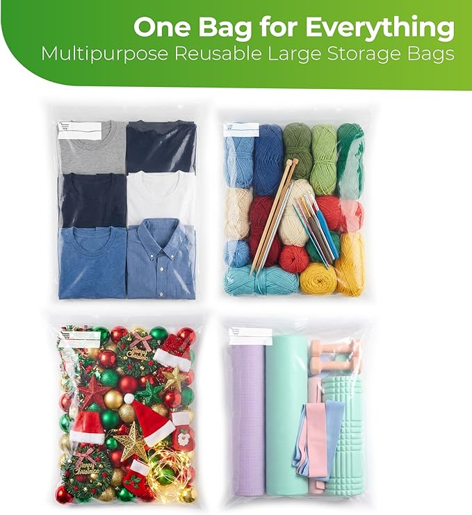 5 Gallon Storage Bags - 10 Count, Extra Strong And Super Durable, 2 Mil Thick, Leak-Proof Unique Zipper, Extra Large Storage Bags for Home & Travel